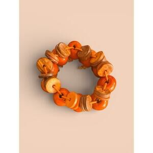 Vivacious Orange Earthy Brown Wooden Accent Stretchy Bracelet Boho Fiji Fabulous